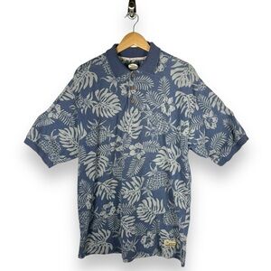 Tommy Bahama Licensed Fabric Polo Casual Shirt, Blue Tropical Print, Size Medium